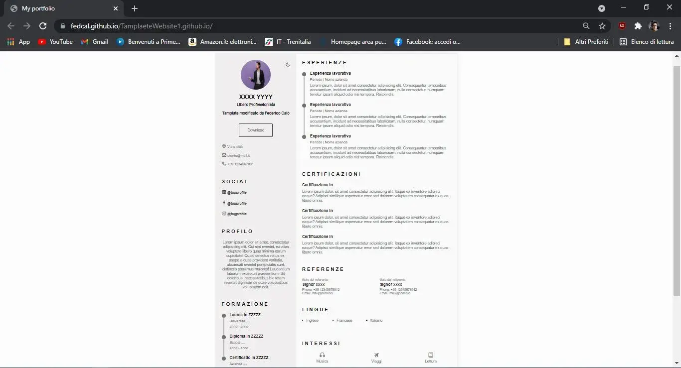 Preview di un template per un portfolio